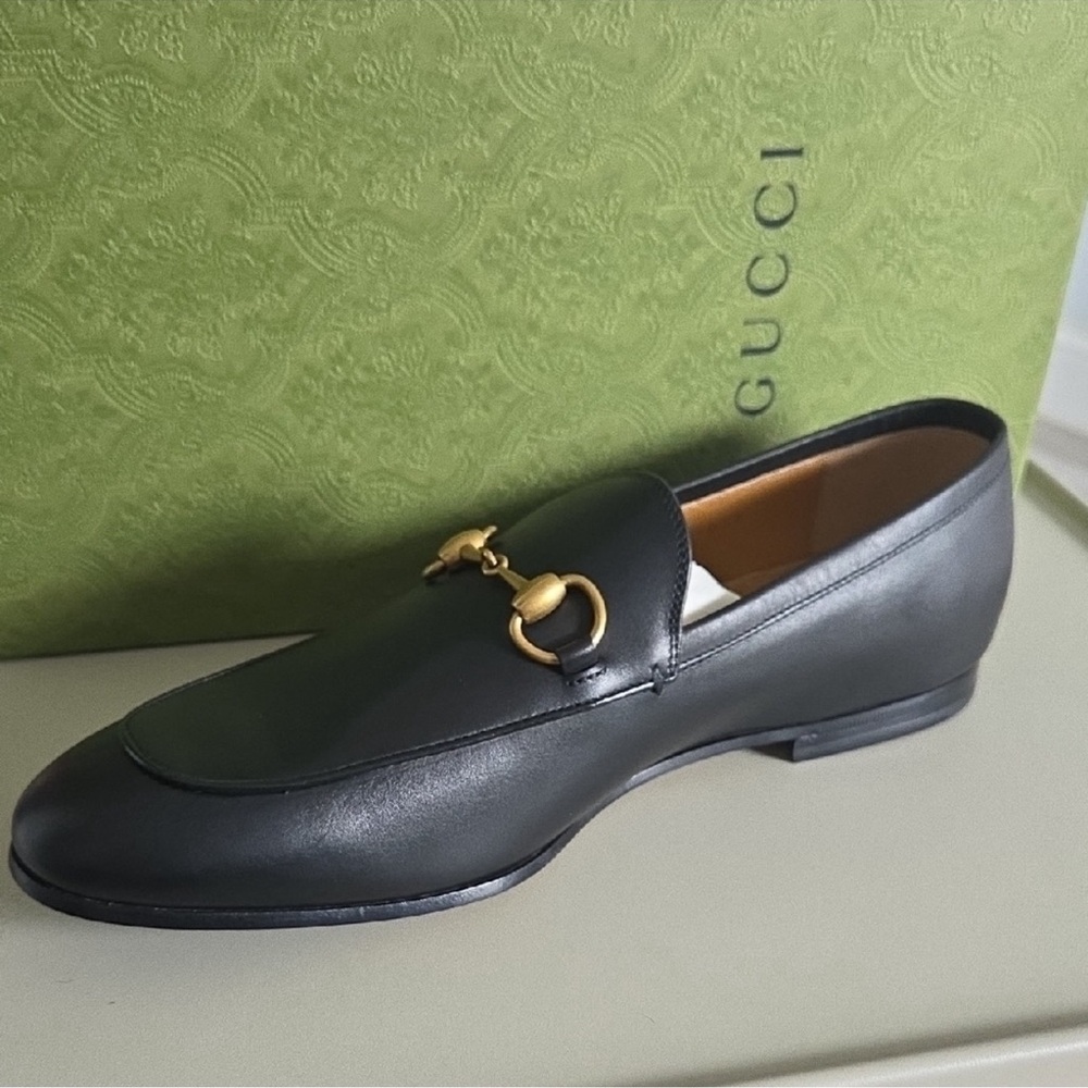 Gucci Black Leather Loafers with Gold Horse-Bit Accent Sz 10.5 - Picture 4 of 6